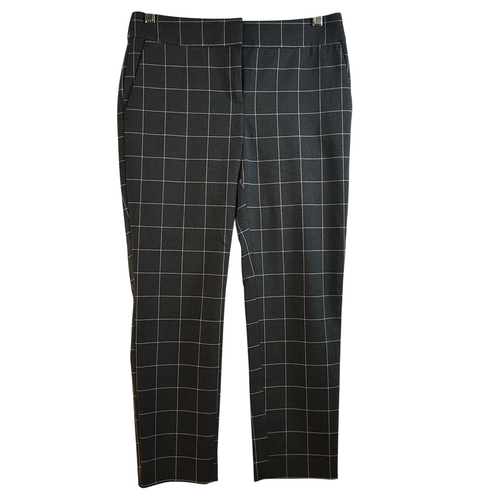 LOFT Petite Marisa Pants Charcoal Grey Pink Plaid Straight Leg Casual Size 2P